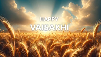 Happy vaisakhi background with wheat field at sunrise.