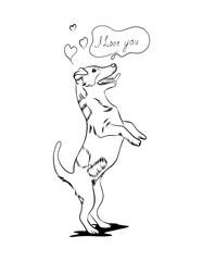 Vector sketch of a dog that stands on its hind legs