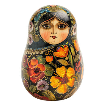 Russian doll, matryoshka isolated on transparent background, cut out, png