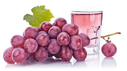 Cluster of red grapes and glass isolated on a white background , glass with wine and grapes on white background, wine glass and grapes isolated on white
