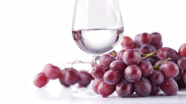 Cluster of red grapes and glass isolated on a white background , glass with wine and grapes on white background, wine glass and grapes isolated on white
