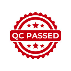 Quality control or QC passed badge label isolated on white background.