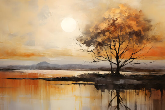 Golden Sunset Serenade, abstract landscape art