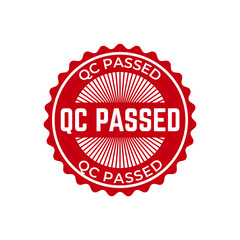 Quality control or QC passed badge label isolated on white background.