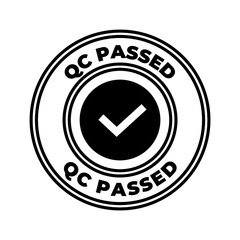 Quality control or QC passed badge label isolated on white background.