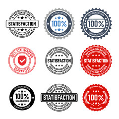 100% satisfaction guaranteed seal or label flat vector icon collection isolated on white background.