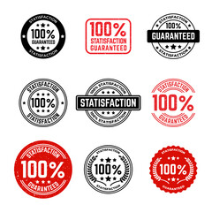 100% satisfaction guaranteed seal or label flat vector icon collection isolated on white background.