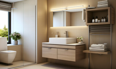 Fototapeta na wymiar 3d render of modern bathroom interior design with shower and toilet