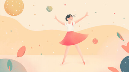 Garota dançando sozinha no salão - Ilustração infantil