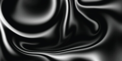 Dark Silver black metallic flowing background. Abstract dark liquid waves background. Black and white liquify background.
