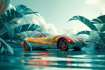Generate abstract car designs influenced by nature, incorporating organic shapes and fluid lines...