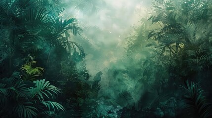 Wallpaper of a jungle landscape in watercolor style.