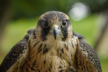 closeup of falcon hooded before flight