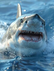 Obraz premium A realistic 3D shark, clean white background