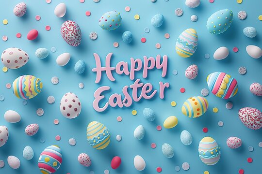 Happy Easter background sign easter eggs psyhadelic Pattern flatlay topdown minimalistic , Generative Ai 