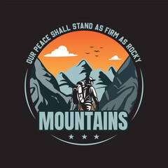 Print Adventure , explore more out doors mountain theme graphic T-shirt design, Adventure at the mountain graphic artwork for t shirt and others. Mountain with tree retro vintage print design.