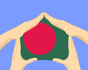 Hand home with Bangladesh flag, residential or investment idea, housing and home concept