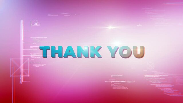 Thank You colorful 3D word cinematic trailer title on pink business background. Thank you glitch effect element cinematic text animation with effect element 