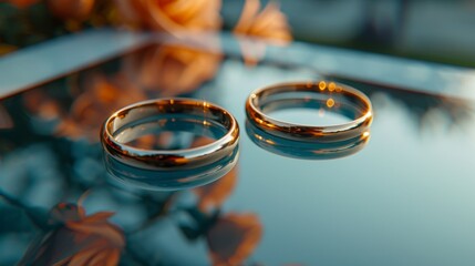 Wedding rings on a digital tablet displaying vows, modern twist - obrazy, fototapety, plakaty
