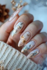 Nail designs featuring zodiac signs, pretty stars, and twinkling nail art.

