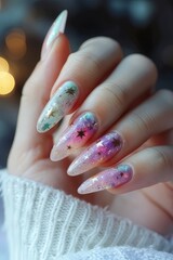 Nail designs featuring zodiac signs, pretty stars, and twinkling nail art.
