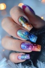 Nail art with zodiac signs, lovely stars, and sparkling designs.
