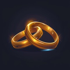 Animated wedding rings icon, sparkling on a dark background