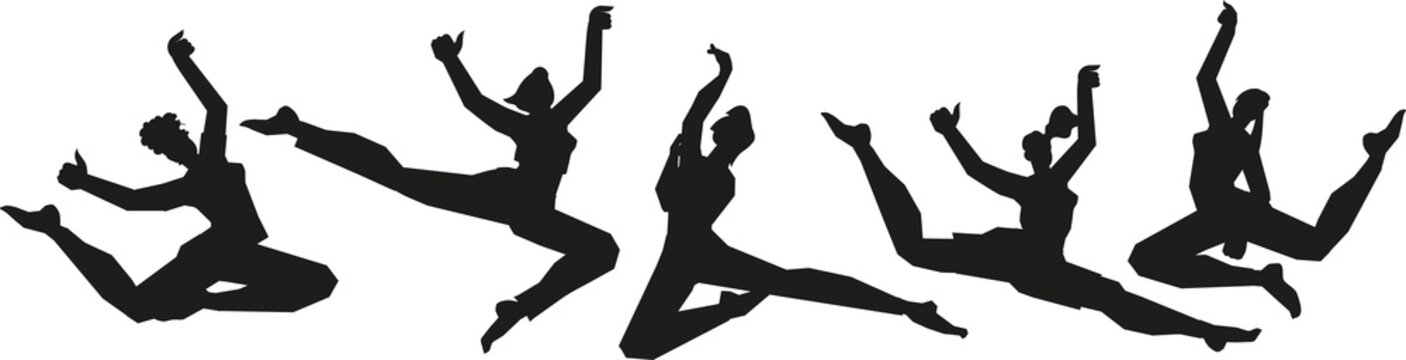 Silhouette illustrations of female gymnasts or dancers, perfect for posters and promotional materials, Dance and gymnastics, fitness and sport theme.