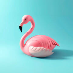 3D render design of pink flamingo over blue background. Summer minimal concept.