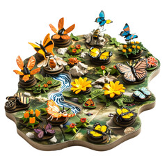 3D butterflies board game isolated on transparent background, cut out, png
