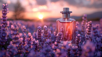 perfume bottle on lavander background
