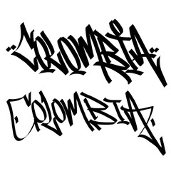 COLOMBIA letter the country name on the world digital illustration graffiti handstyle signature symbol tags painting with black and white color