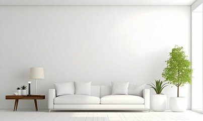 interior with brown sofa and wooden cabinet - 3d rendered illustration