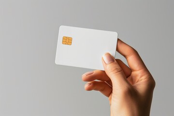 Female hand holding credit card mockup. Generative AI