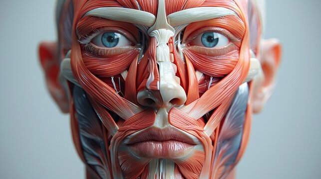 Render the muscles of the face, illustrating expressions and their underlying anatomy
