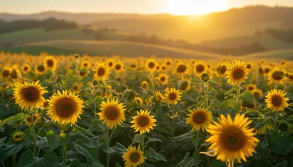 Rolgordijnen field of sunflowers in the sunset © MamDesign