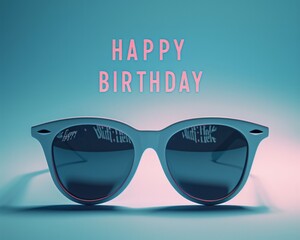 Vibrant image of stylish sunglasses with a celebratory Happy Birthday message popping in pink