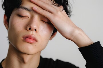 Naklejka premium 頭痛で体調が悪い男性（風邪・自律神経・五月病・体調不良）