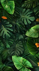 tropical forest background, green big leaf plants, colourful exquisite hyper detailed