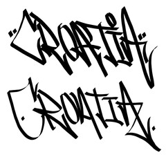 CROATIA letter the country name on the world digital illustration graffiti handstyle signature symbol tags painting with black and white color