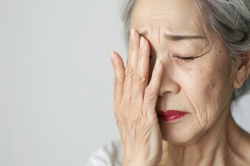 頭痛で体調が悪いおばあちゃん（シニア・自律神経・ストレス・体調不良） - obrazy, fototapety, plakaty