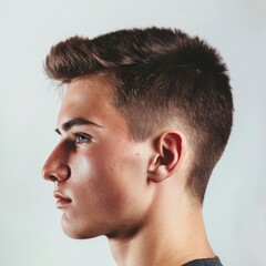 Obraz premium young man, side profile, low haircut, white background