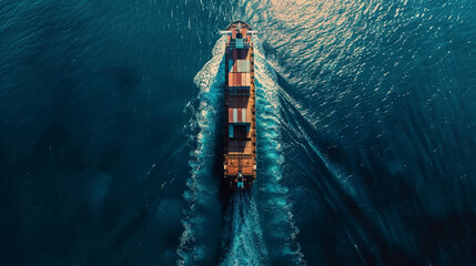 bird view of a cargo container ship in the sea, generative AI - obrazy, fototapety, plakaty
