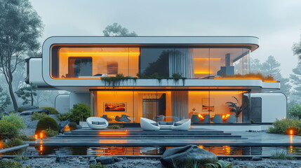 Modern House With Many Windows and Lights