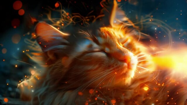 A striking visual of a cat both alive and dead simultaneously alluding to the famous Schr&Atilde;&para;dingers cat thought experiment. The image challenges our perception of reality and