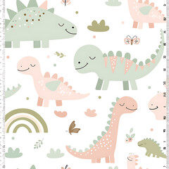 Seamless design cute dinosaurs pattern pastel kid wallpaper. generative ai