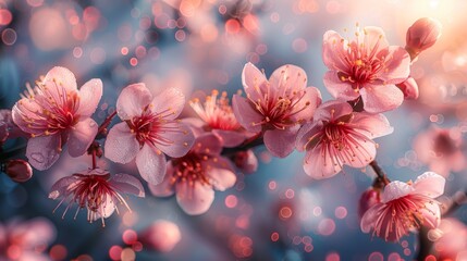 spring with beautiful pink  blossom ,garden peach flowers, concept of gardening, agriculture - obrazy, fototapety, plakaty