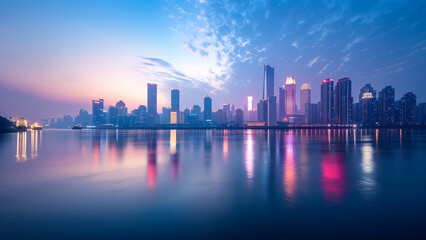 Fototapeta premium Dusk Over the City: A Panoramic Skyline View