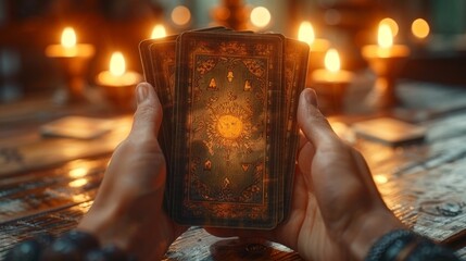tarot cards standing on the divination table - obrazy, fototapety, plakaty