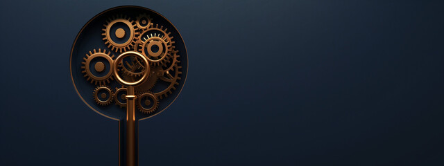Intricate Copper Gears and Key on Dark Background - Mechanical Concept Design - obrazy, fototapety, plakaty